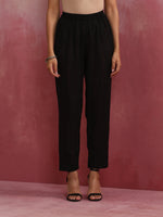 Thumbnail for trueBrowns Black Cotton Dobby Kurta Co-ord set
