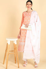 Thumbnail for Ahika Peach Poly Silk Straight Suit Set