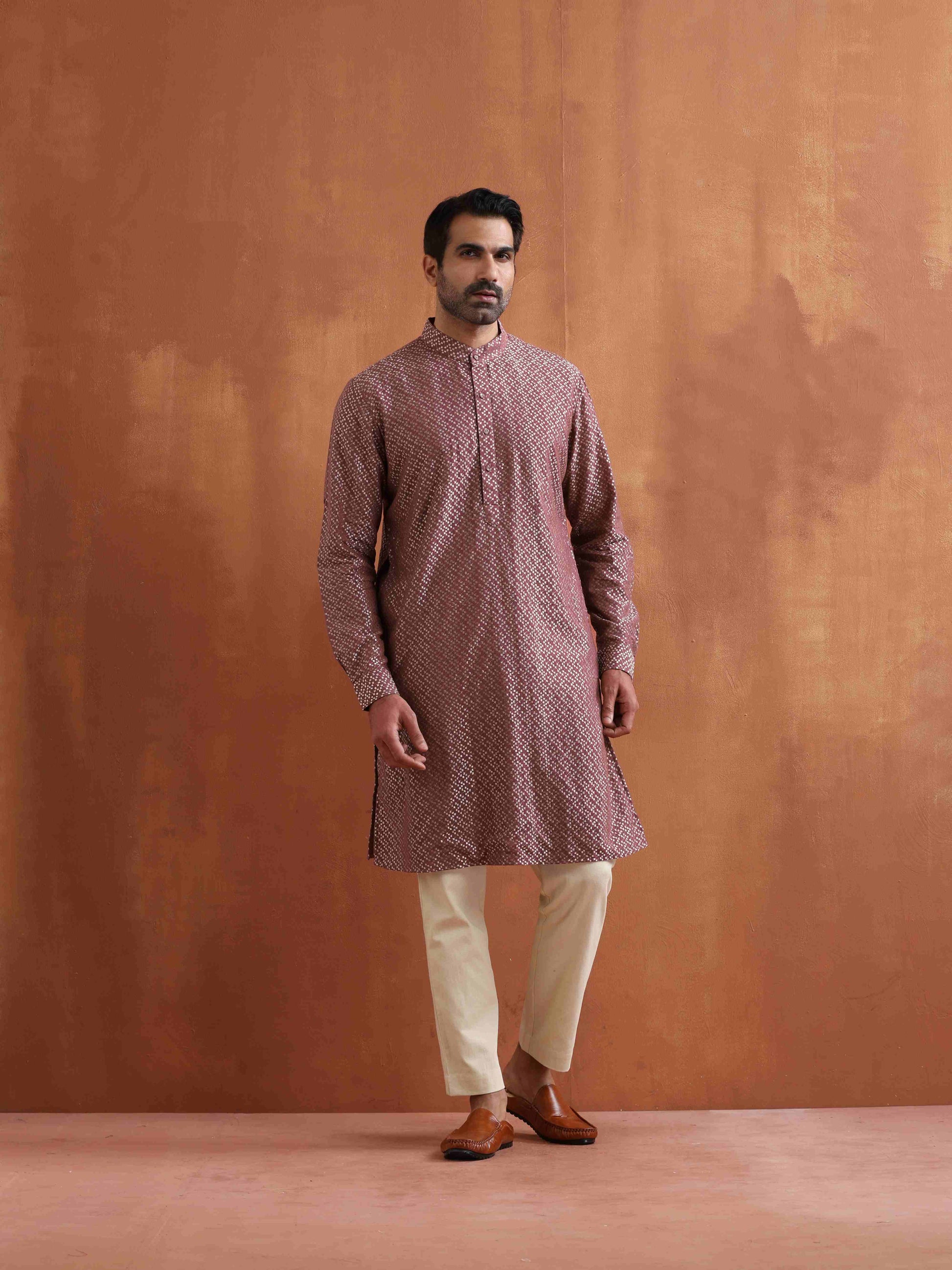 trueBrowns Men's Purple Cotton Dobby Kurta - Distacart