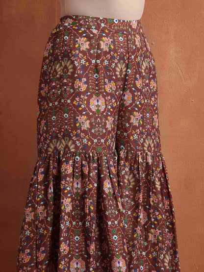 trueBrowns Brown Print Sharara Set - Distacart