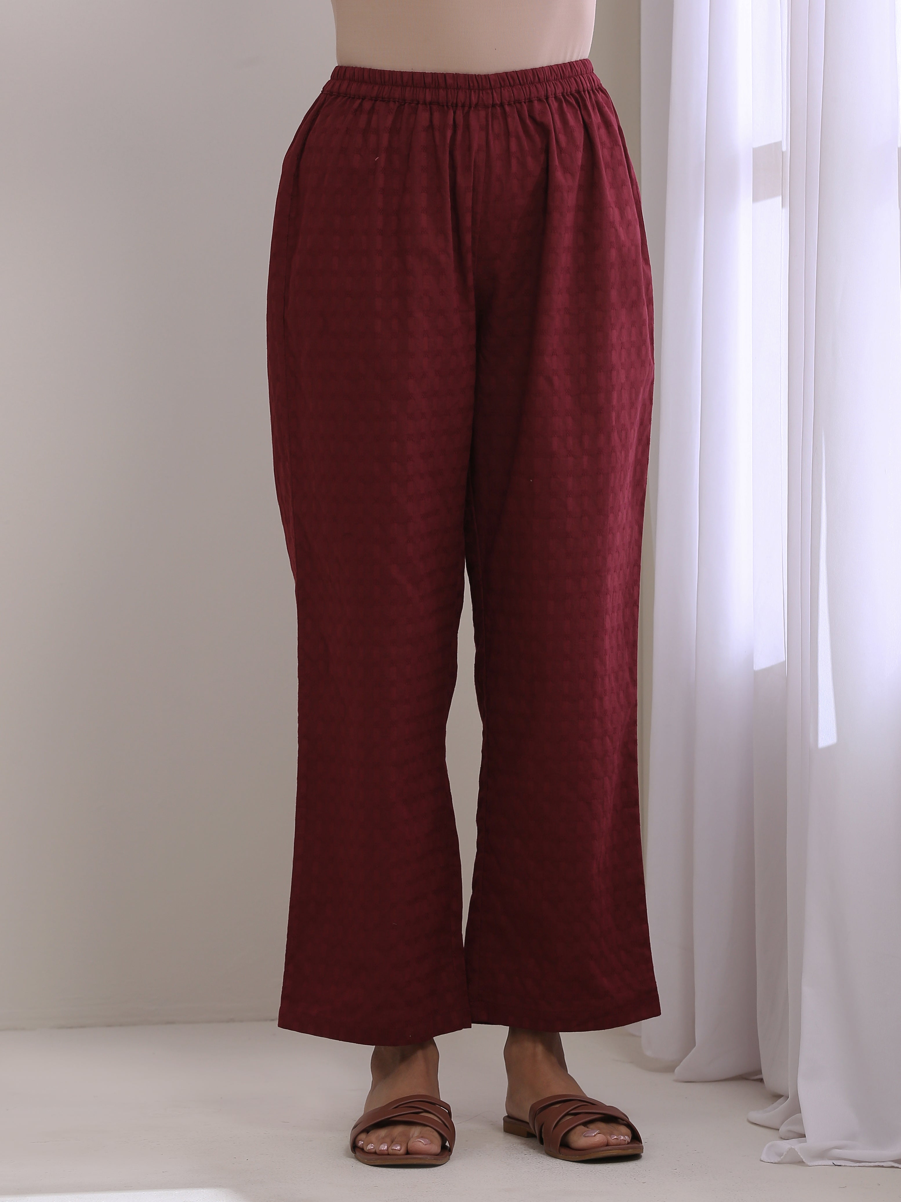 trueBrowns Ruby Wine Dobby Collar Short Co-Ord Set - Distacart