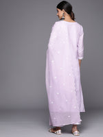 Thumbnail for Varanga Women Lavender Embroidered A-Line Empire Kurta Paired With Tonal Bottom And Tonal Embroidered Dupatta - Distacart