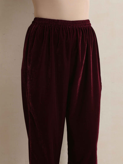 trueBrowns Purple Velvet Kurta Co-ord Set - Distacart