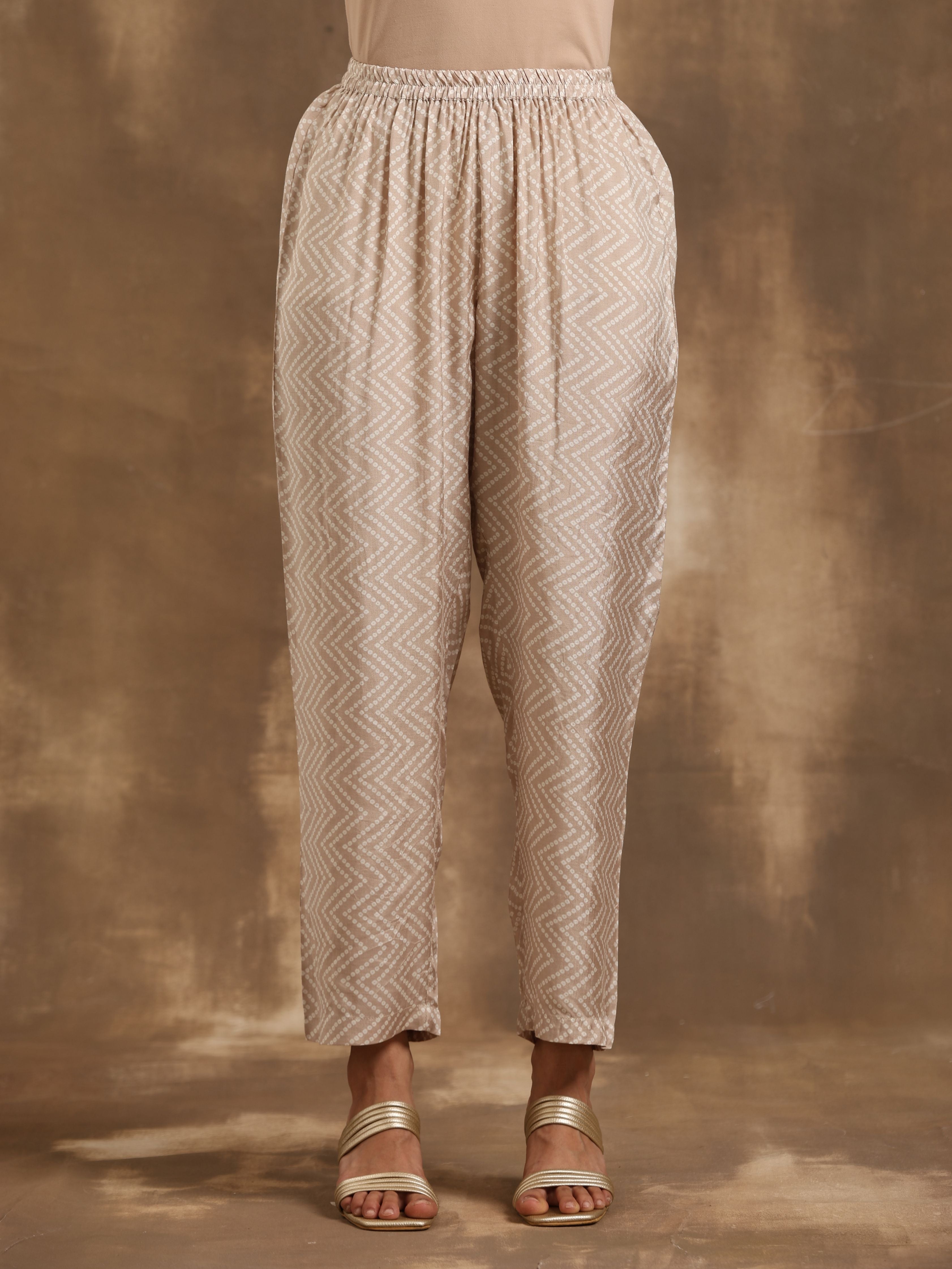 trueBrowns Beige Zig-Zag Print Silk Angrakha Kurta Pant Set - Distacart