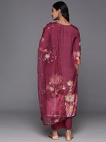 Thumbnail for Varanga Women Pure Muslin Maroon Floral Printed Kurta Paired With Tonal Bottom And Organza Dupatta - Distacart