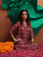 Thumbnail for trueBrowns Beige Print Straight Kurta Set