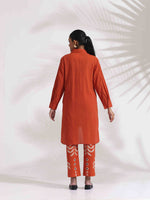 Thumbnail for trueBrowns Orange Cotton Solid Shirt Kurta Co-ord Set