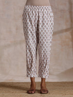Thumbnail for trueBrowns White With Grey Buta Block Print Cotton Sleeveless Co-Ord Set - Distacart