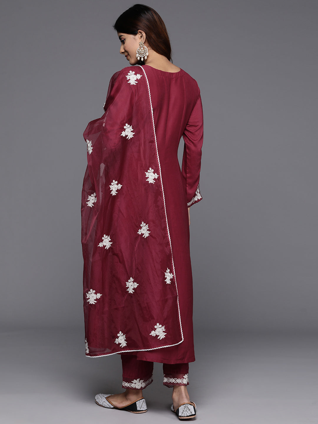 Varanga Women Thread Embroidered Round Neck With Full Sleeve Anarkali Kurta Paied With Tonal Bottom And Dupatta - Distacart