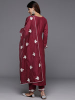 Thumbnail for Varanga Women Thread Embroidered Round Neck With Full Sleeve Anarkali Kurta Paied With Tonal Bottom And Dupatta - Distacart