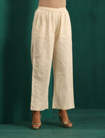 Thumbnail for trueBrowns Ivory Peach Cotton Front Pleat Kurta Pant Set - Distacart