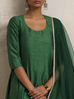 Thumbnail for trueBrowns Dark Green Anarkali Kurta Pant Dupatta Set