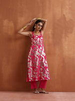Thumbnail for trueBrowns Pink Metallic Straight Kurta Set