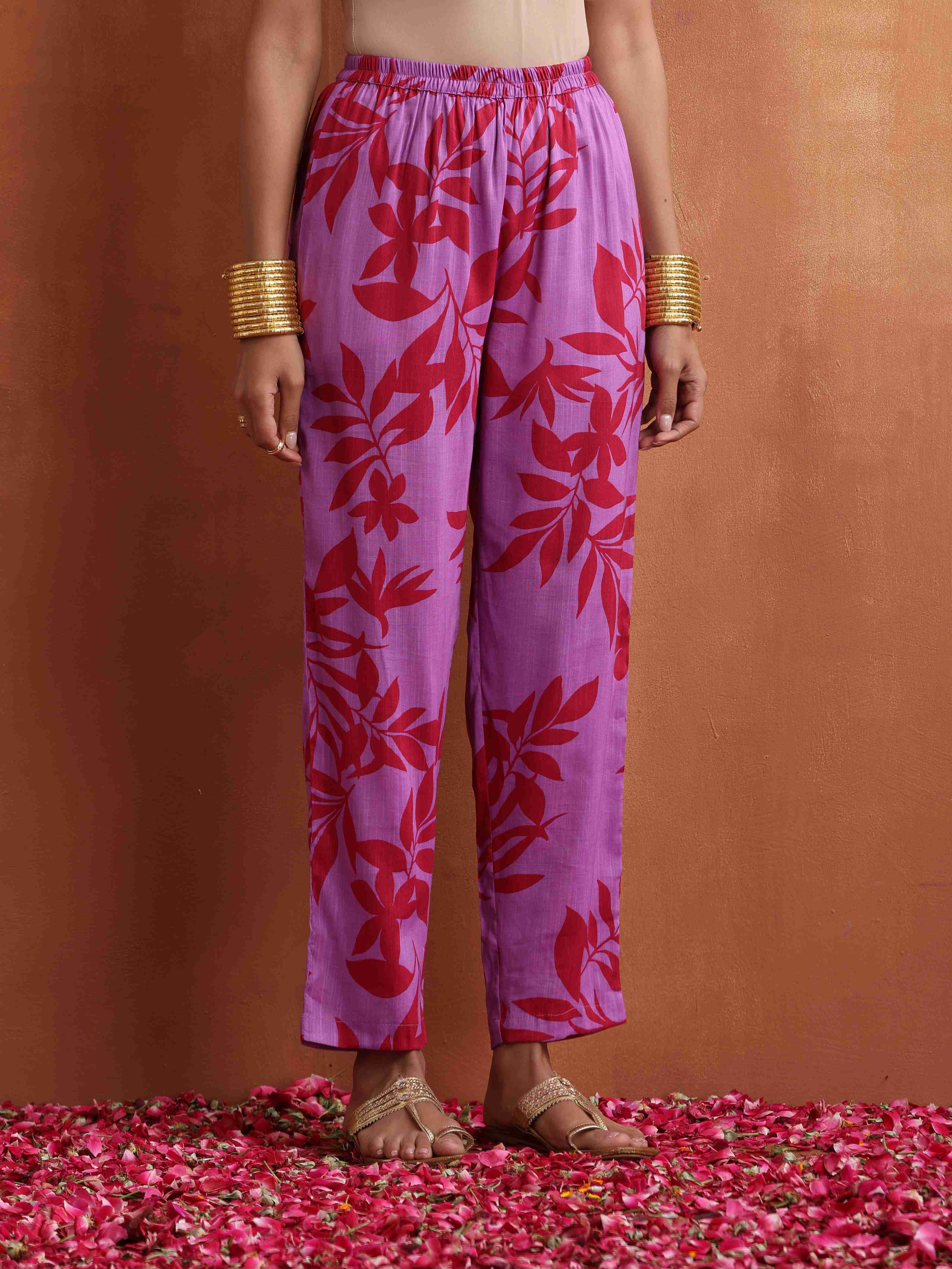 trueBrowns Purple Print Straight Kurta Set - Distacart