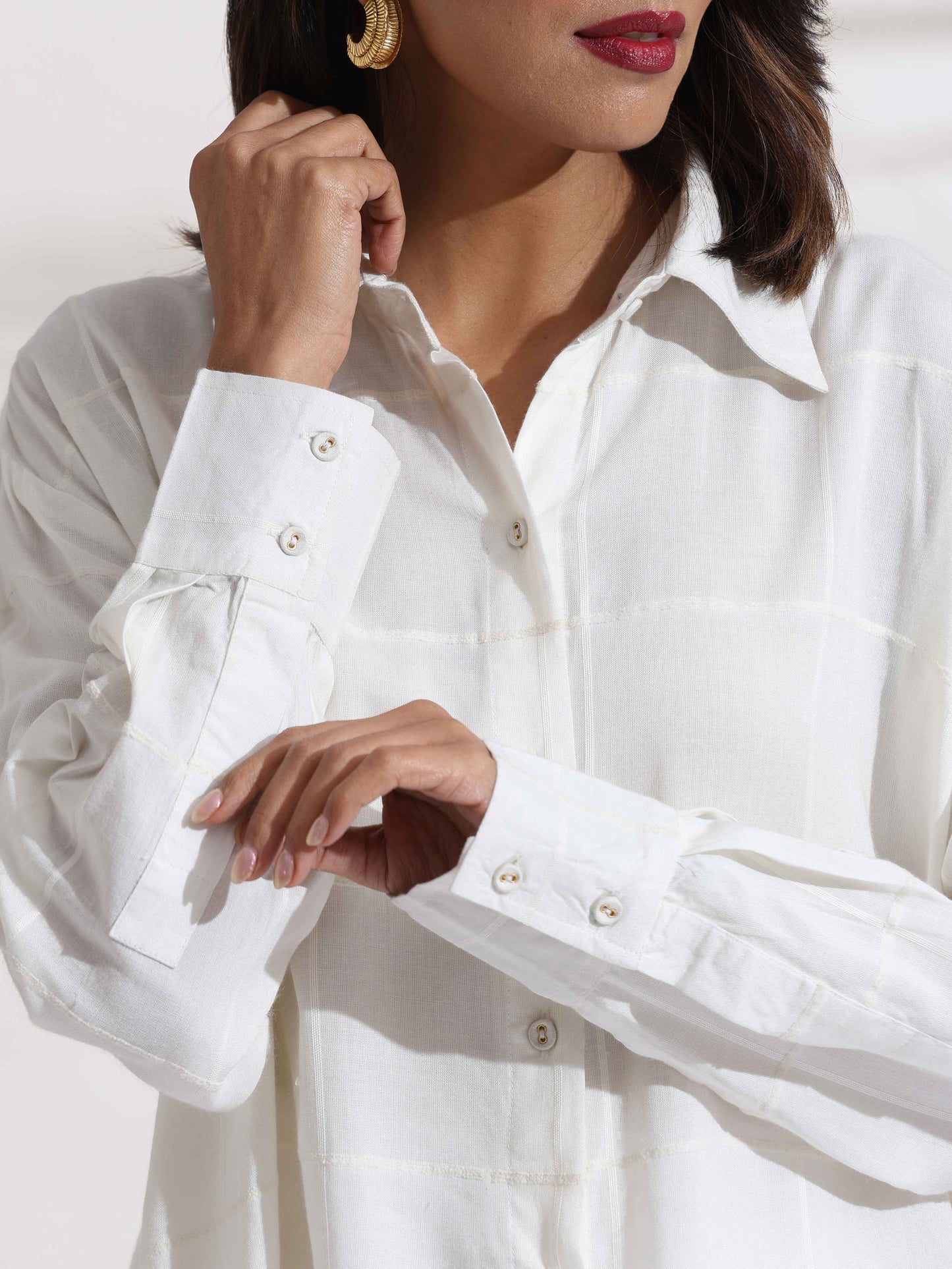 trueBrowns White Cotton Check Shirt Co-ord Set - Distacart