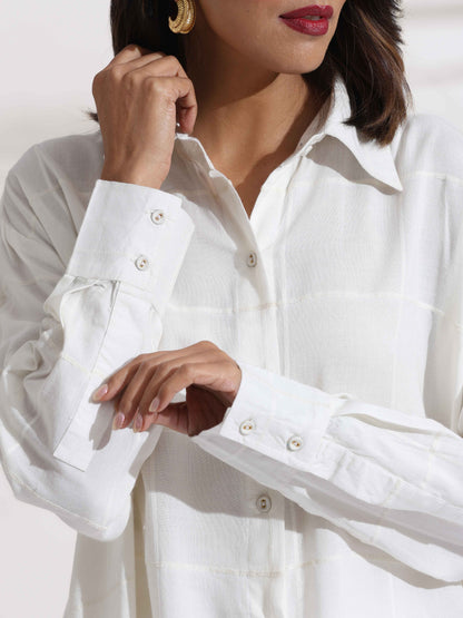 trueBrowns White Cotton Check Shirt Co-ord Set - Distacart