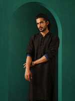 Thumbnail for trueBrowns Men's Black Silk Long Kurta - Distacart
