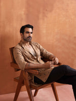 Thumbnail for trueBrowns Men's Brown Printed Short Kurta