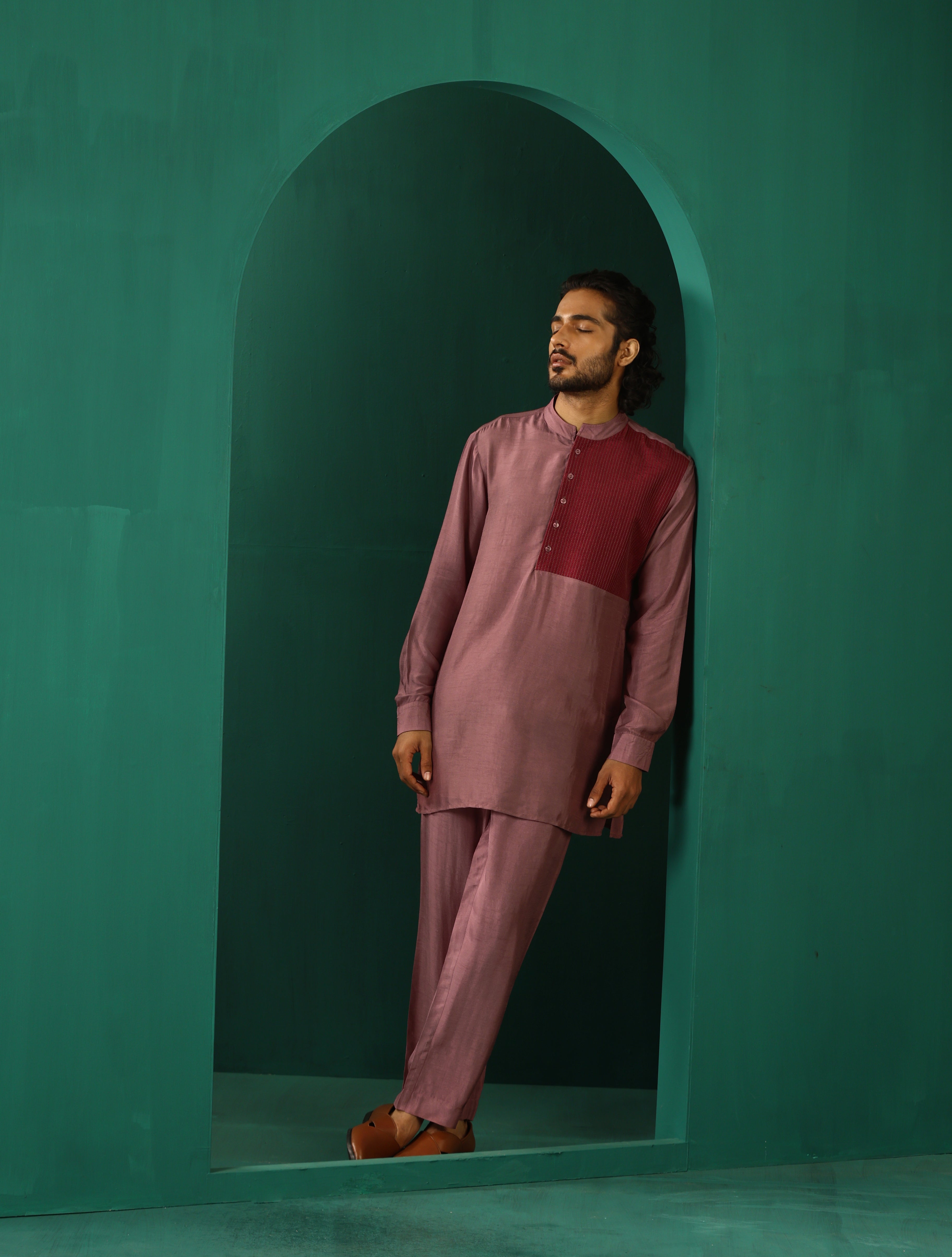 trueBrowns Men's Light Mauve Silk Co-ord Set - Distacart