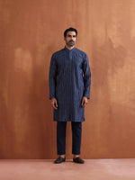 Thumbnail for trueBrowns Men's Blue Cotton Dobby Kurta