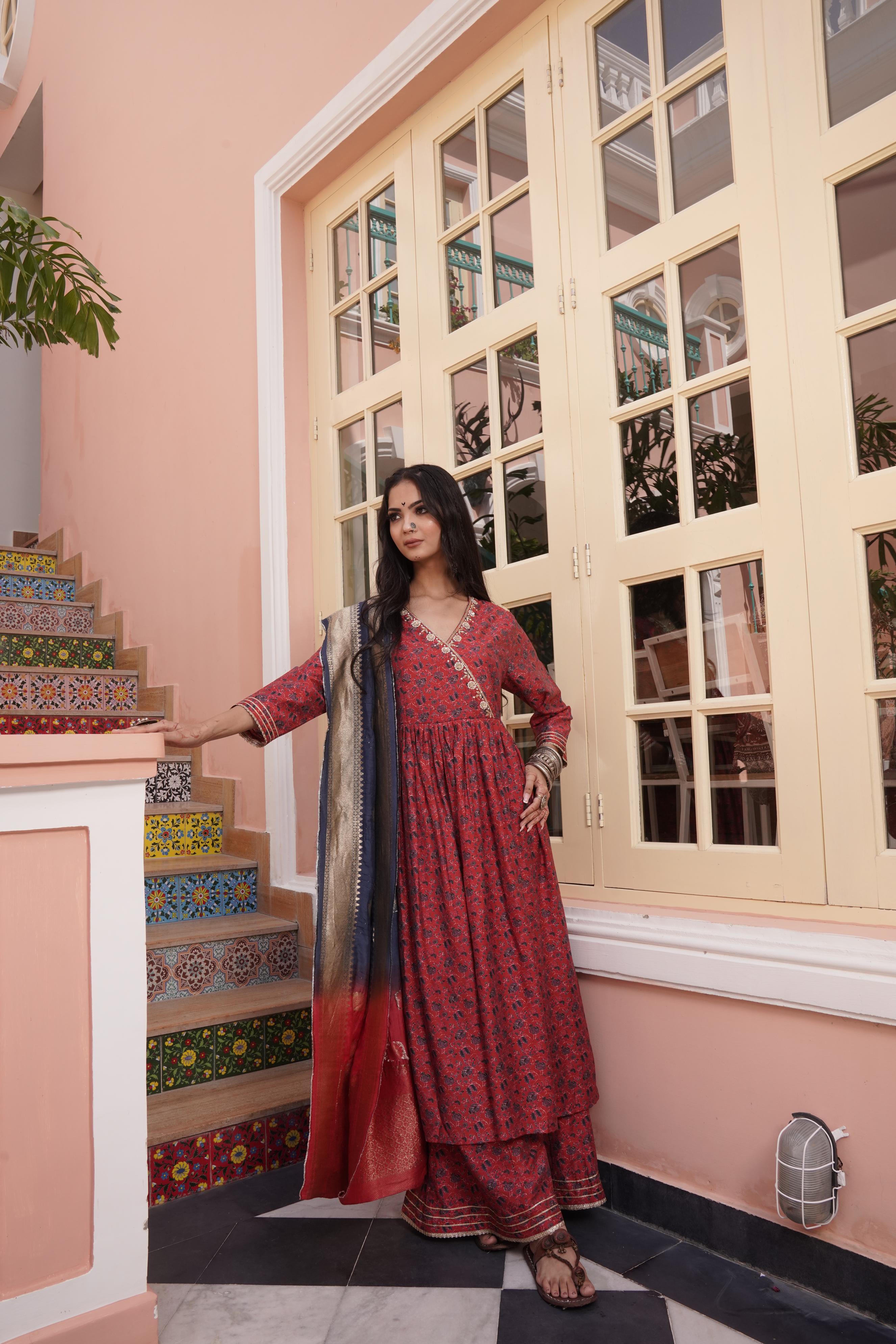 BulBul Inayat Chanderi Red Kurta Set with Dupatta