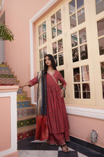 Thumbnail for BulBul Inayat Chanderi Red Kurta Set with Dupatta
