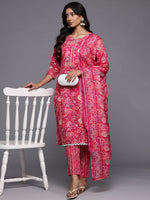 Thumbnail for Varanga Women Floral Jaipuri Printed Lace Detaled Kurta Set With Dupatta - Distacart
