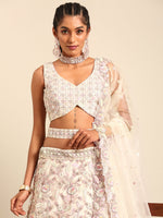 Thumbnail for House of Panchhi Cream Net Multi Sequins with heavy Zarkan embroidery Lehenga choli & Dupatta - Distacart