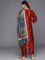 Thumbnail for Varanga Women Round Neck Yoke Embroidered Straight Kurta Paired With Tonal Bottom And Printed Dupatta - Distacart