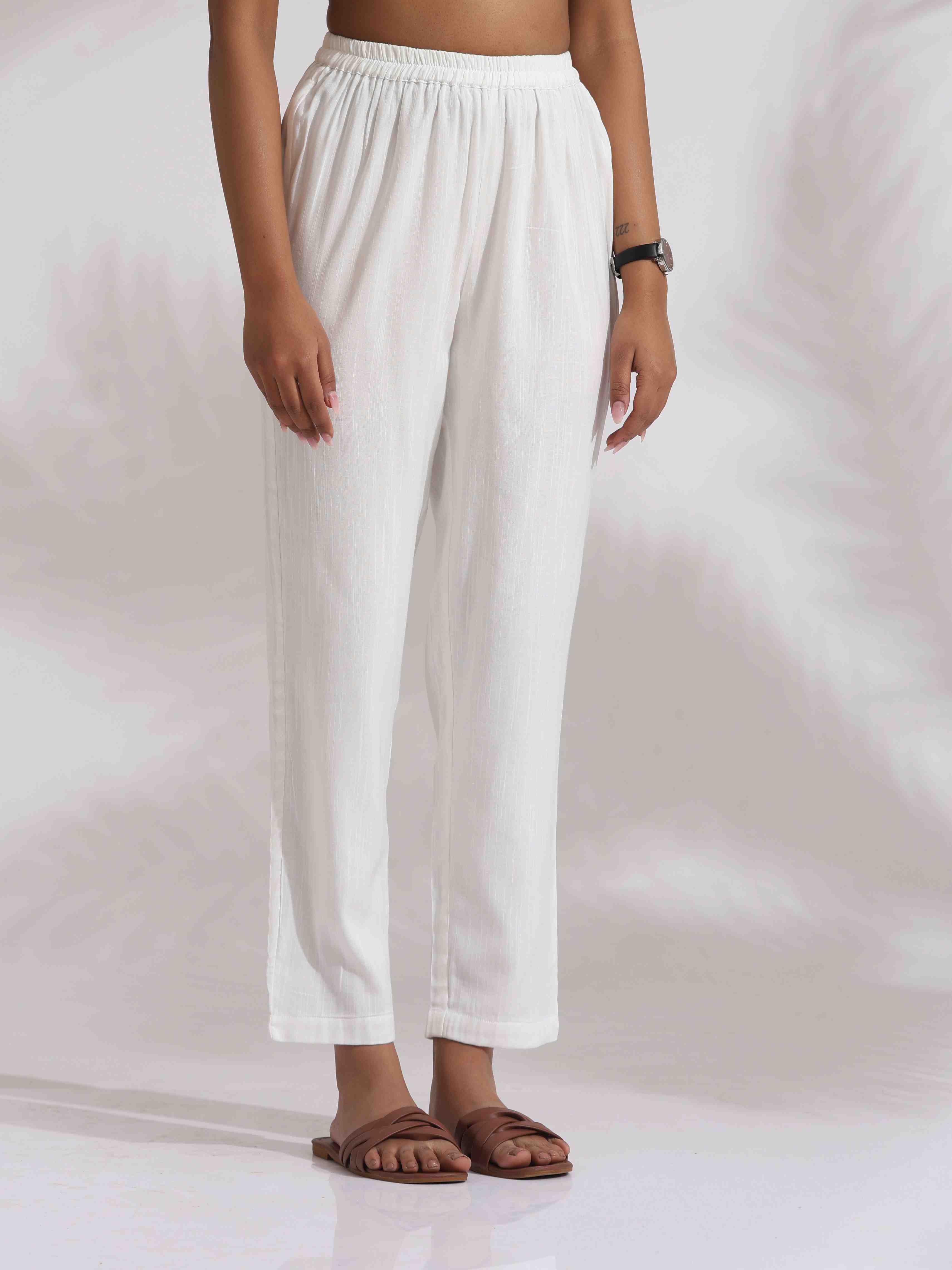 trueBrowns Off-White Cotton Embroidered A-line Co-ord Set