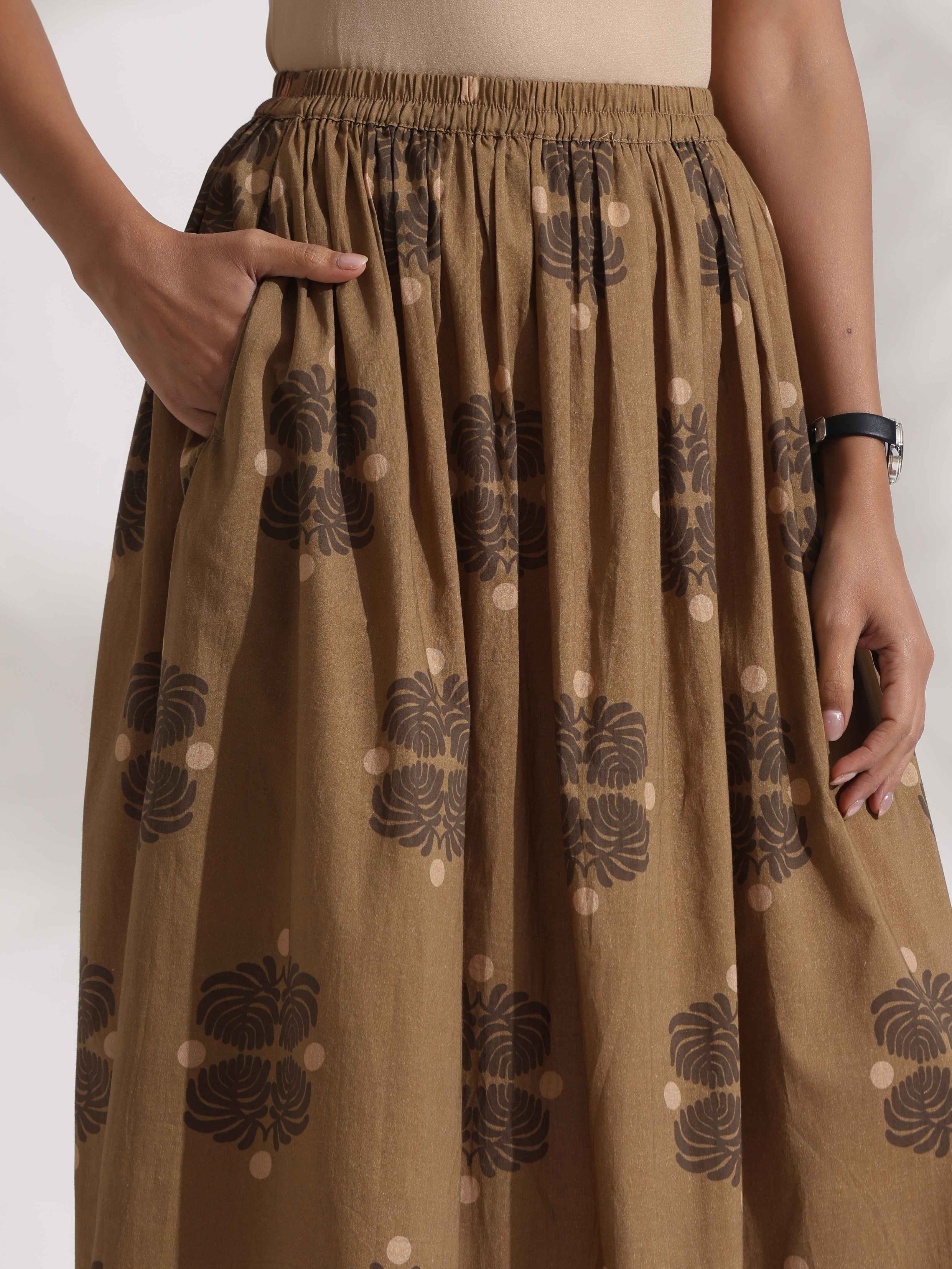 trueBrowns Beige Cotton Skirt Co-ord Set