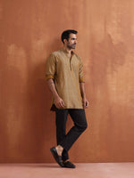 Thumbnail for trueBrowns Men's Mustard Cotton Dobby Short Kurta