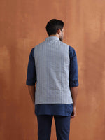 Thumbnail for trueBrowns Men's Blue Chanderi Reversible Nehru Jacket