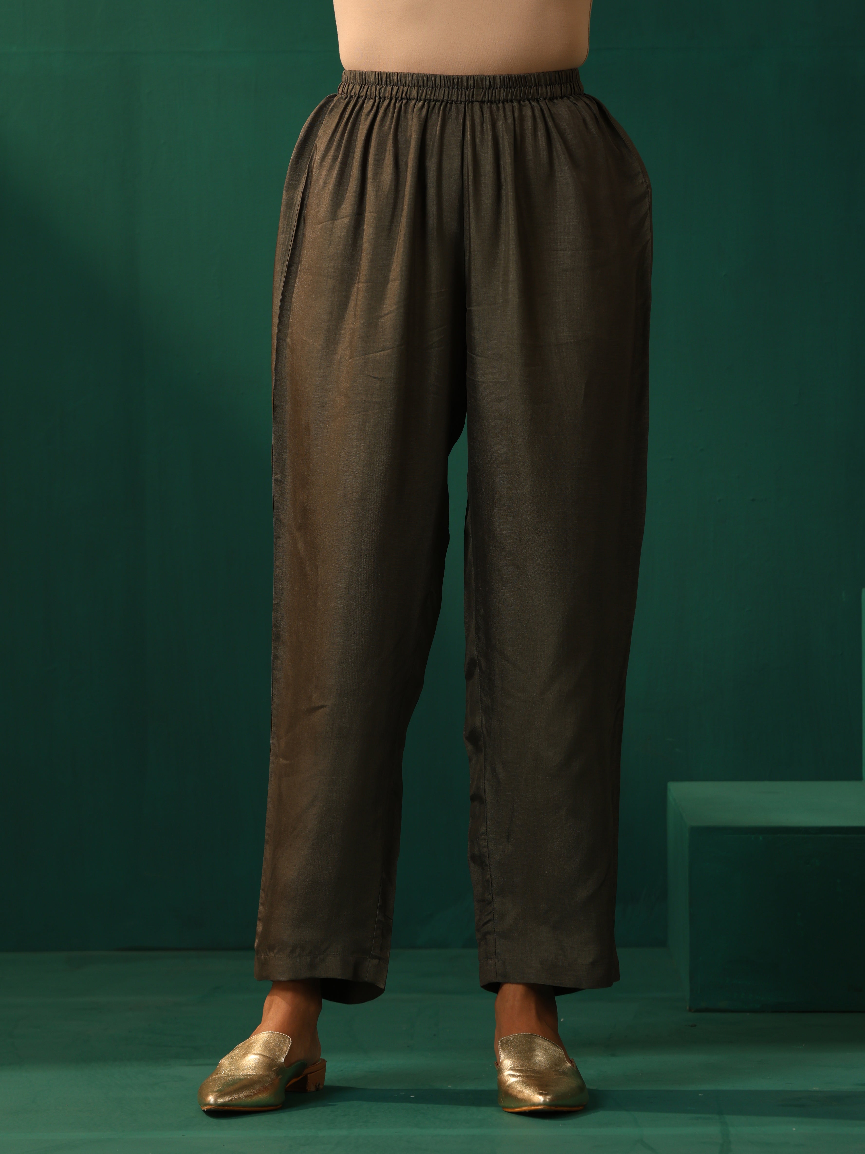 trueBrowns Pink Square Viscose Silk V-Neck Waist Gathered Kurta Pant Set - Distacart