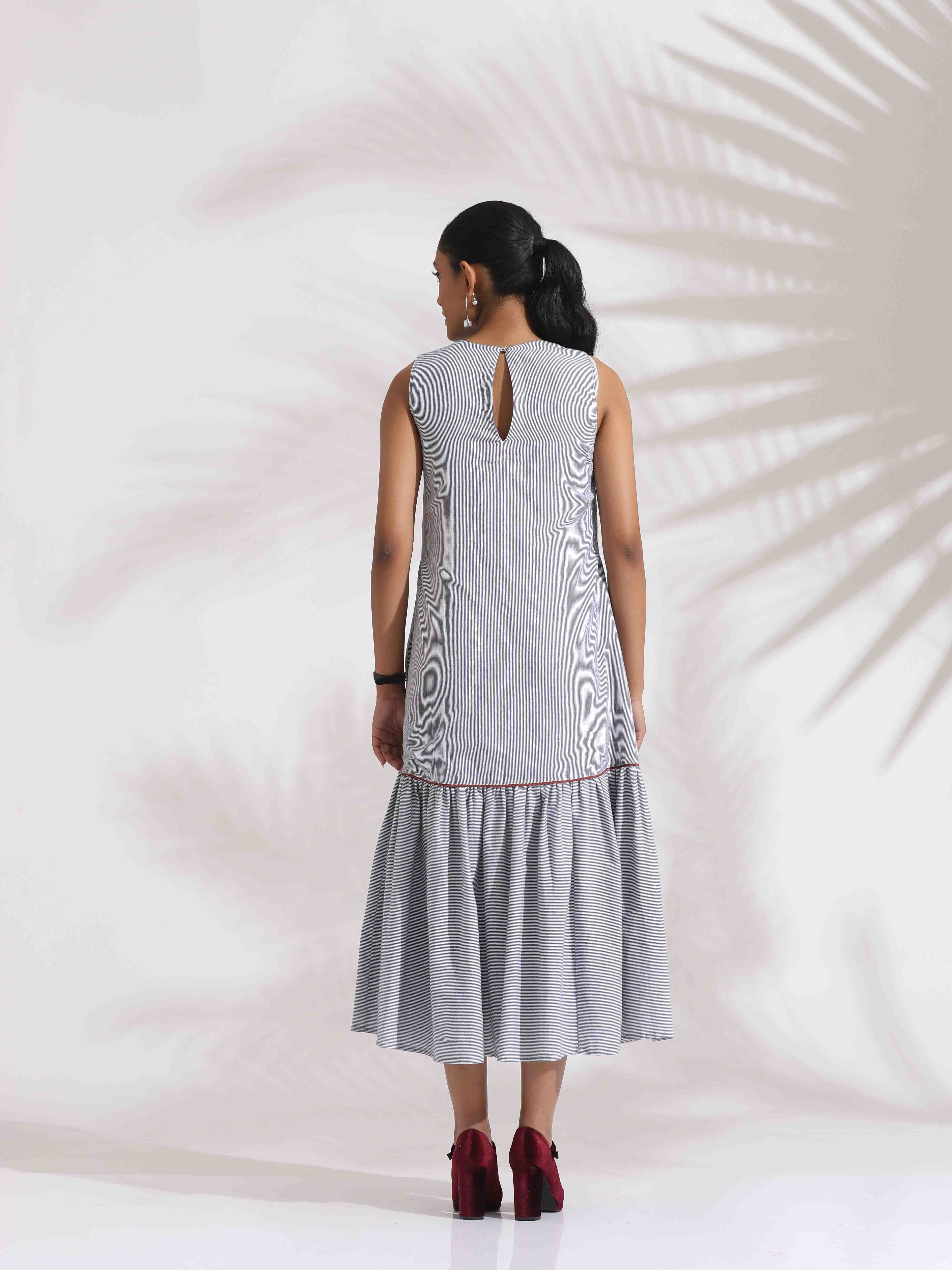trueBrowns trueBrown Grey Cotton Stripe Tier Dress