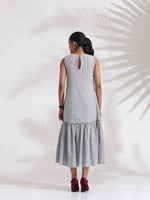 Thumbnail for trueBrowns trueBrown Grey Cotton Stripe Tier Dress