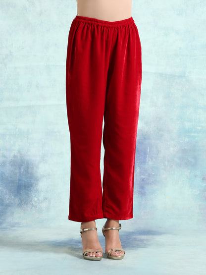 trueBrowns True Red Velvet Lace Co-Ord Set - Distacart