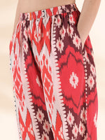 Thumbnail for trueBrowns Maroon Cotton Ikat Flared Co-ord Set - Distacart