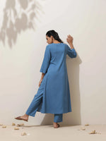 Thumbnail for trueBrowns Blue Viscose Kurta Pant Set