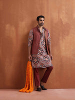 Thumbnail for trueBrowns Men's Rust Geometric Printed Kurta