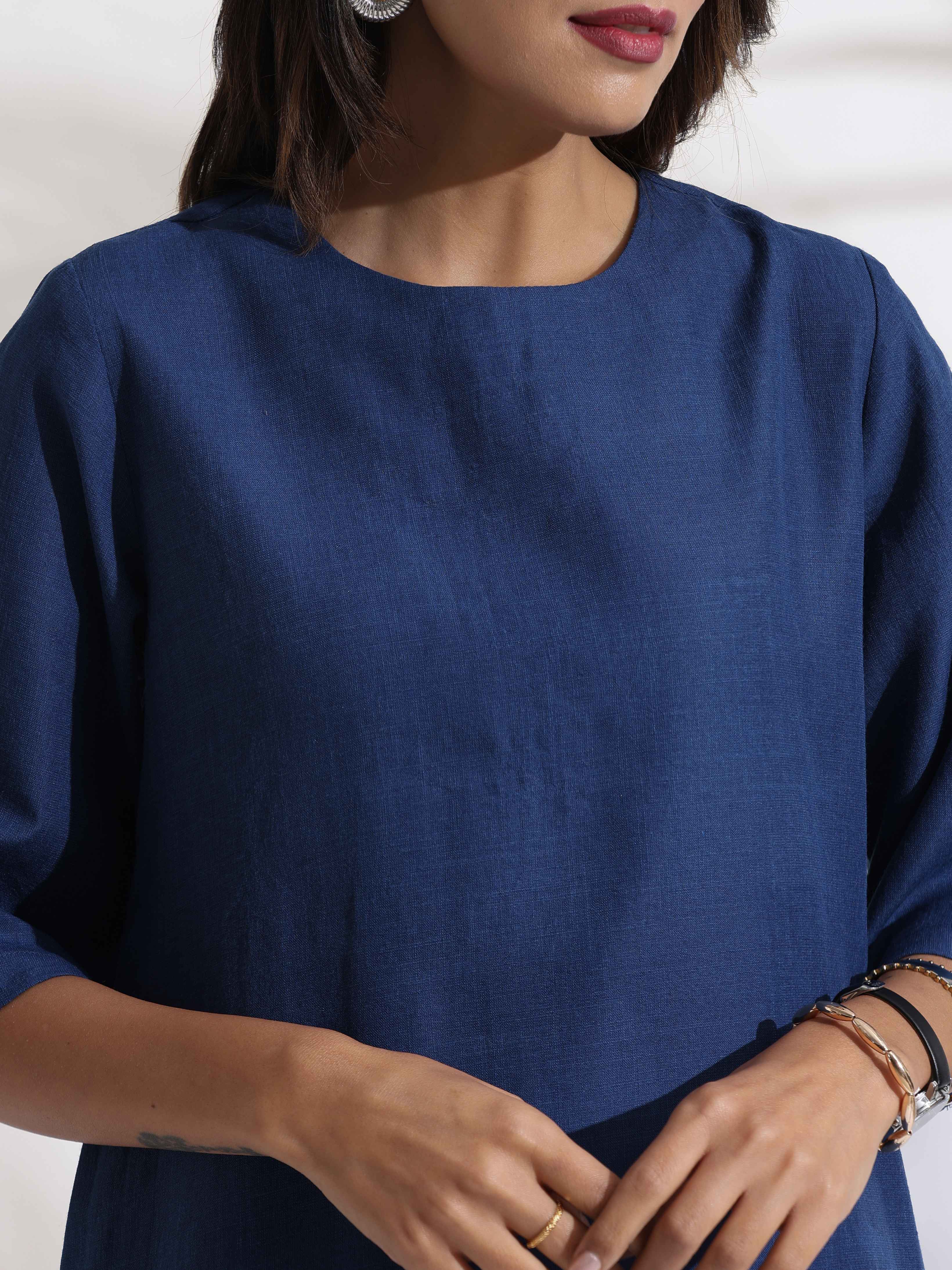 trueBrowns Blue Slub Dress