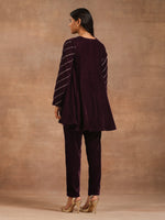 Thumbnail for trueBrowns Wine Velvet Sleeve Embroidered Co-ord Set - Distacart
