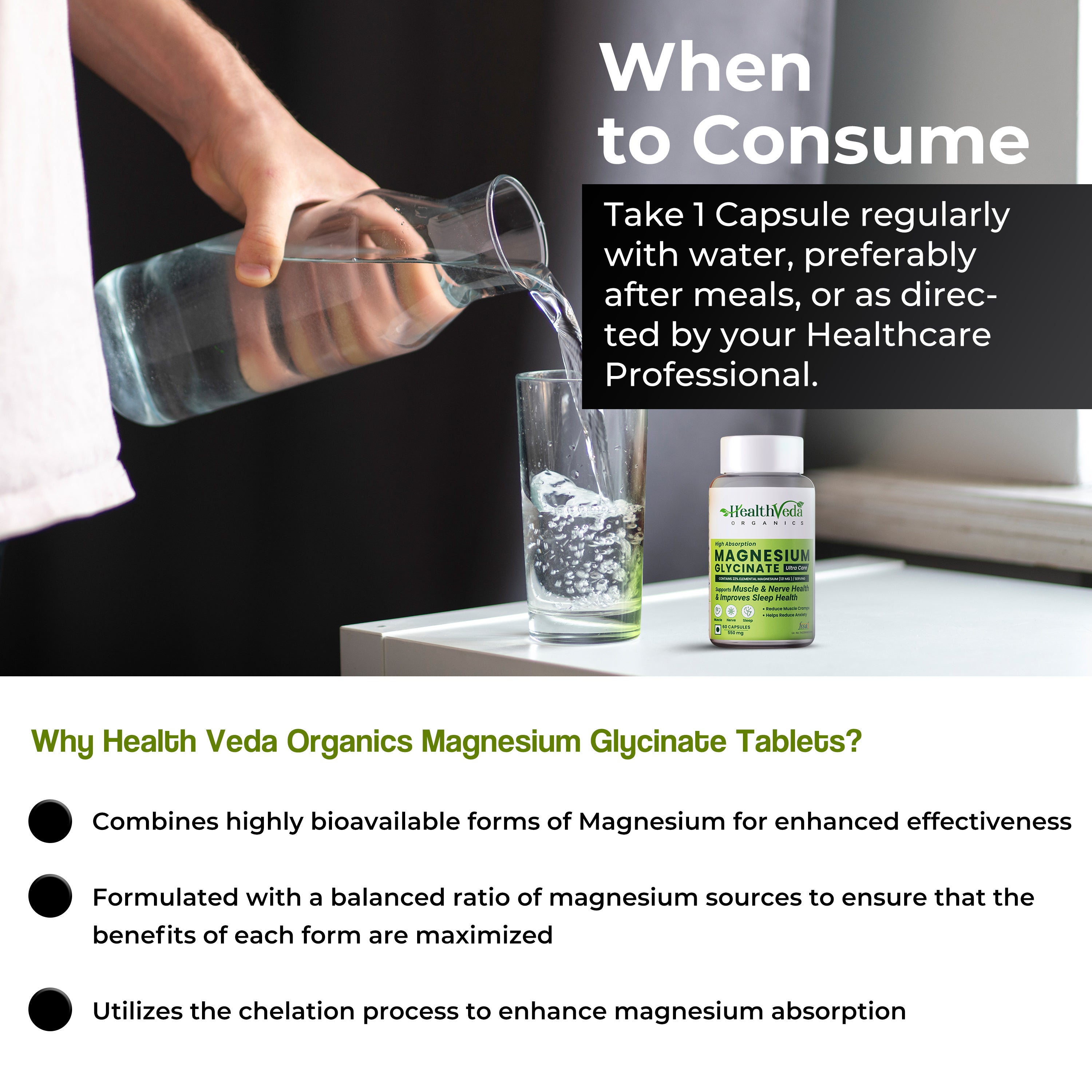 Health Veda Organics Magnesium Glycinate Capsules - Distacart