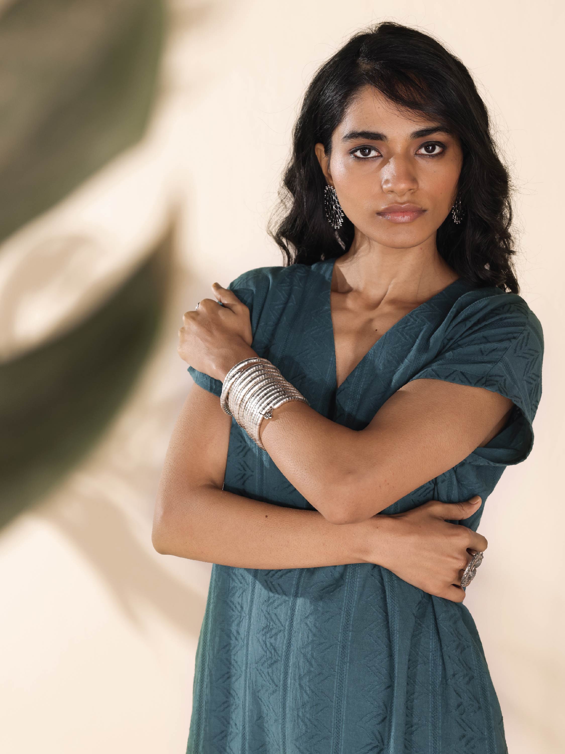 trueBrowns Turquoise Cotton Dobby Dress - Distacart