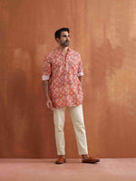 Thumbnail for trueBrowns Men's Beige Printed Short Kurta
