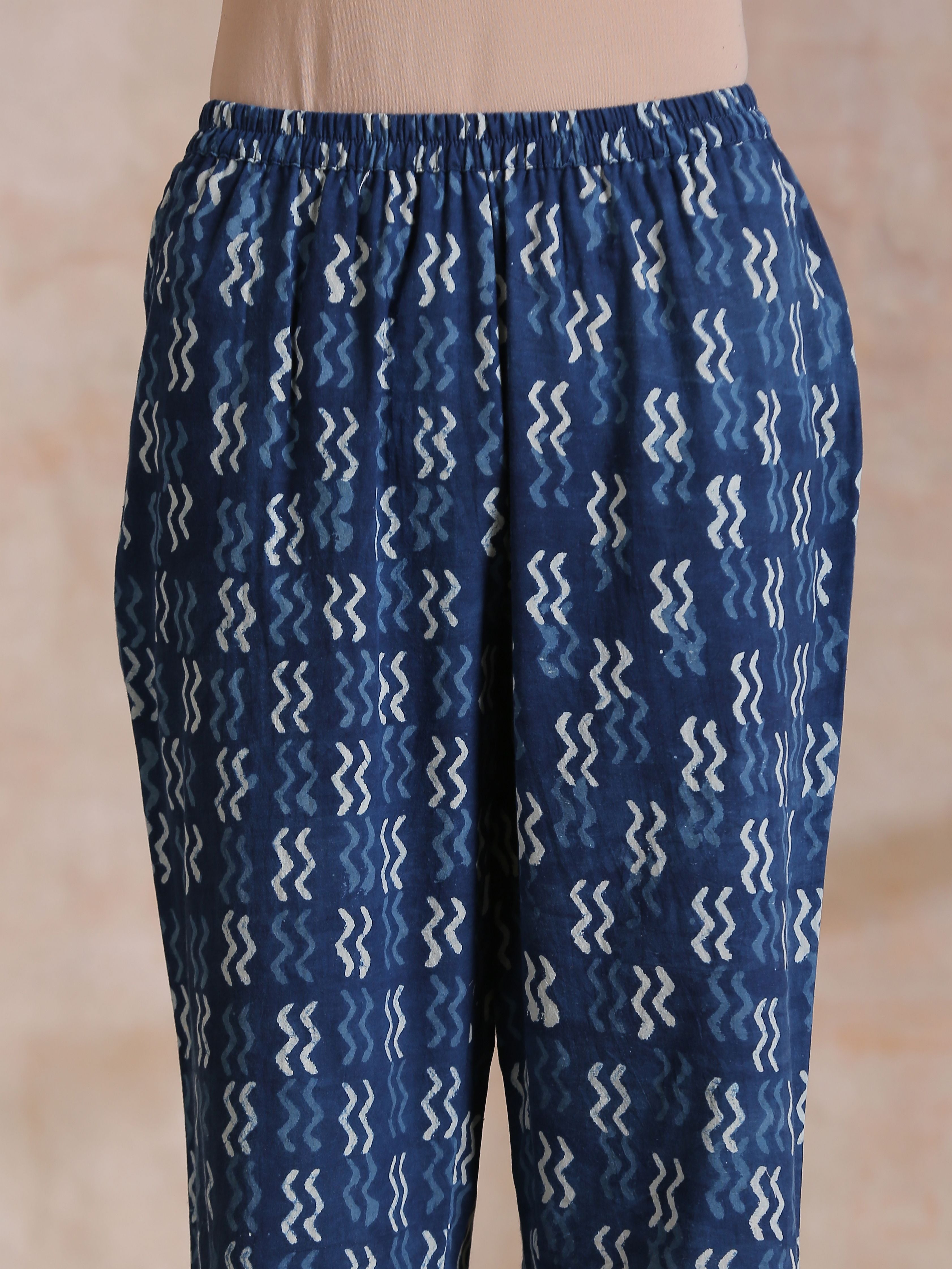 trueBrowns Indigo Dabu Floral Print Cotton Kurta Pant Set - Distacart