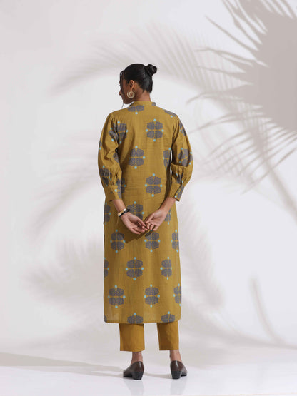 trueBrowns Green Cotton Print Straight Kurta Set - Distacart