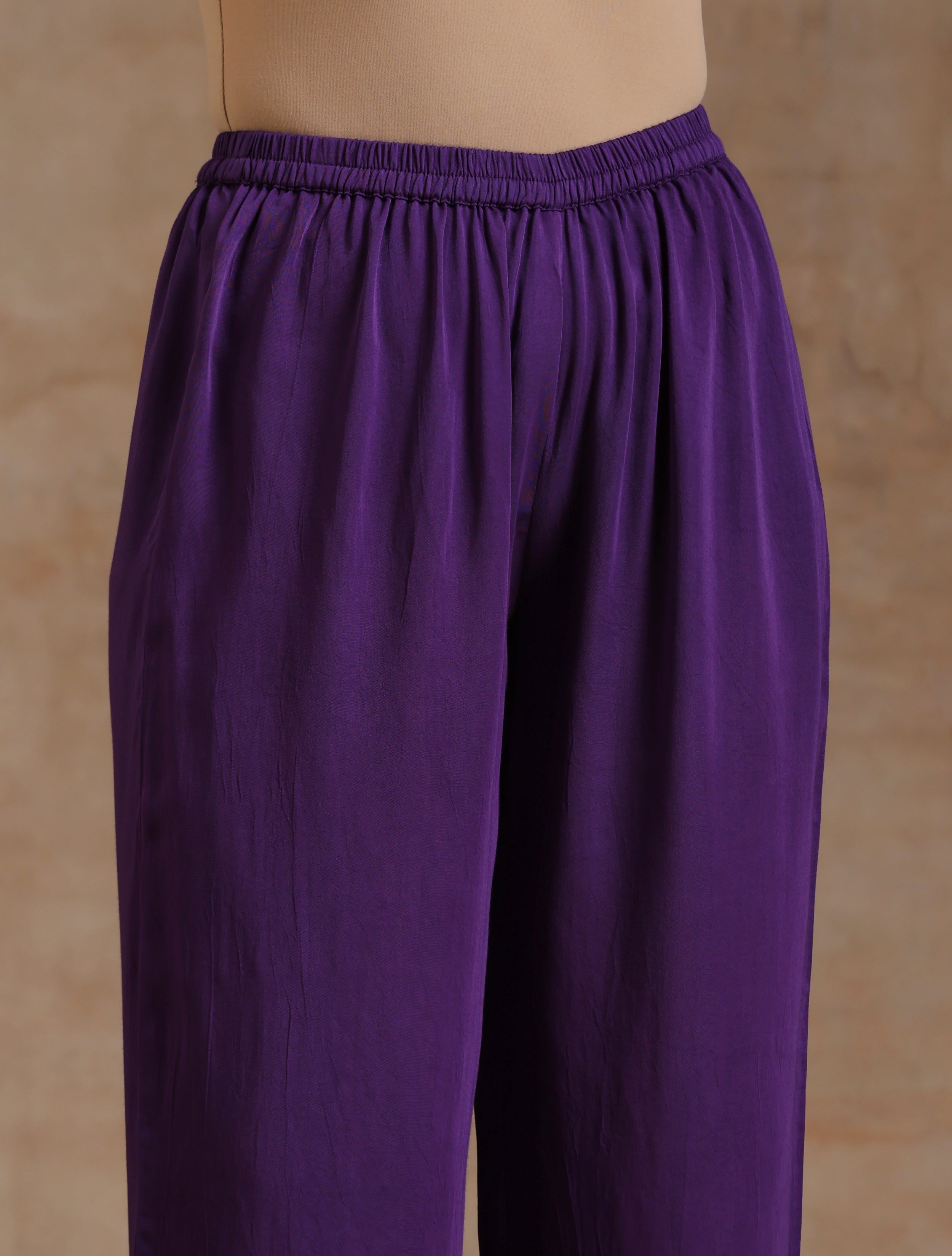 trueBrowns Violet Modal Satin Kaftan Kurta Set - Distacart
