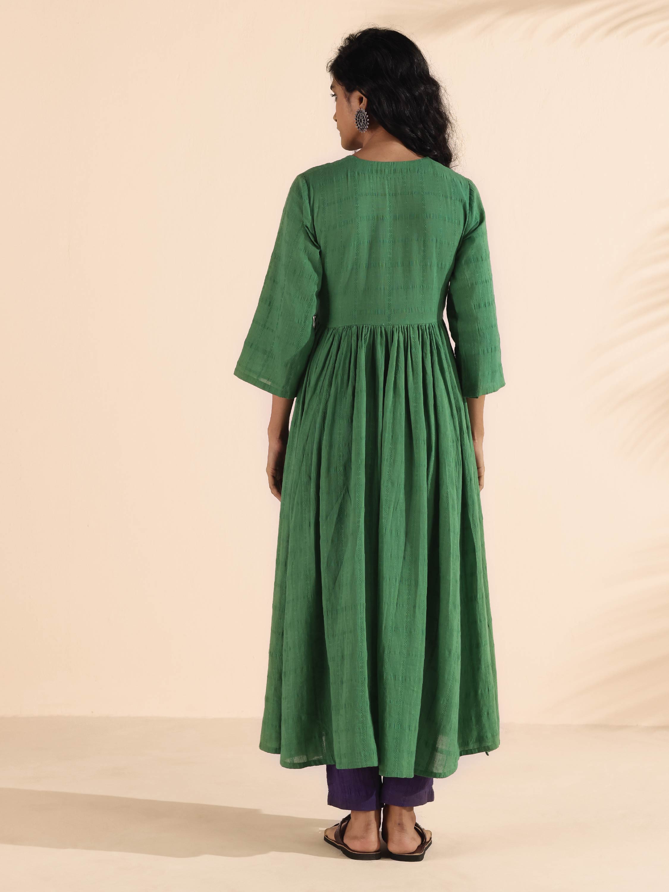 trueBrowns Green Cotton Dobby Flared Kurta Pant Set - Distacart