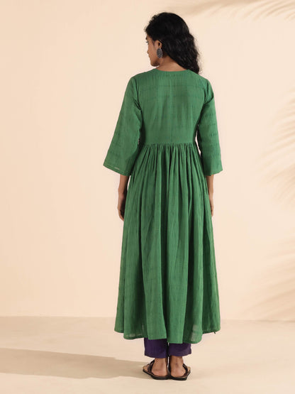 trueBrowns Green Cotton Dobby Flared Kurta Pant Set - Distacart